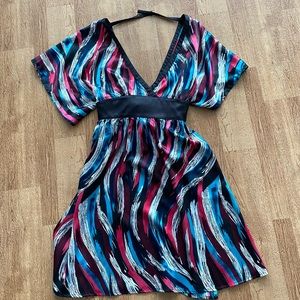 Guess Womens Kimono Style Casey Dress Size 3 Black/Pink/Blue/White